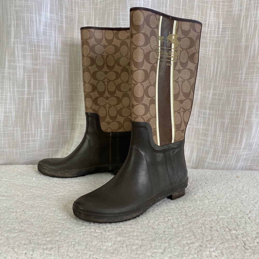 Coach knee hi rain boots